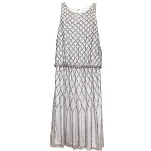 Adrianna Papell Silver Beaded Sleeveless Open Back Cocktail Dress NWT Size 8